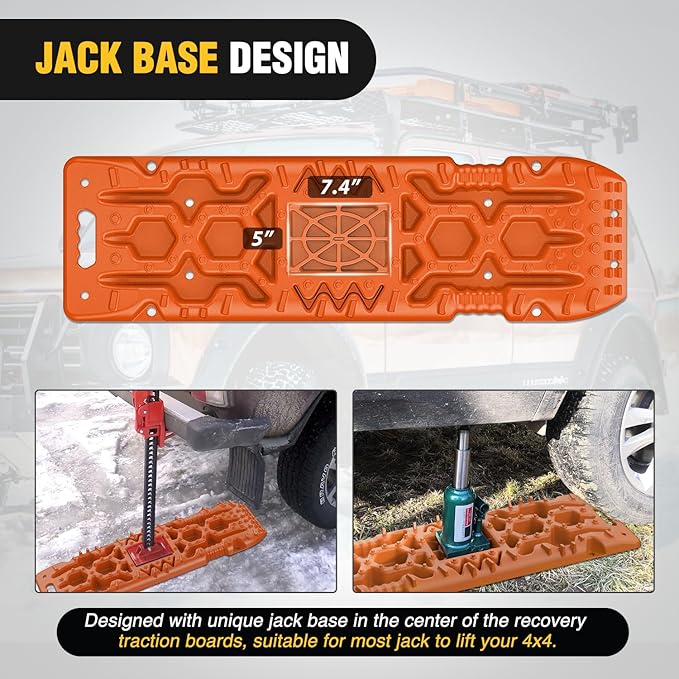 Nilight Recovery Off-road Traction Boards with Jack Lift Base Emergency Tire Ladder Mats For 4WD 4X4 Mud Sand Snow with 2PCS Mounting kit Carry Bag 2 leashes (Orange)
