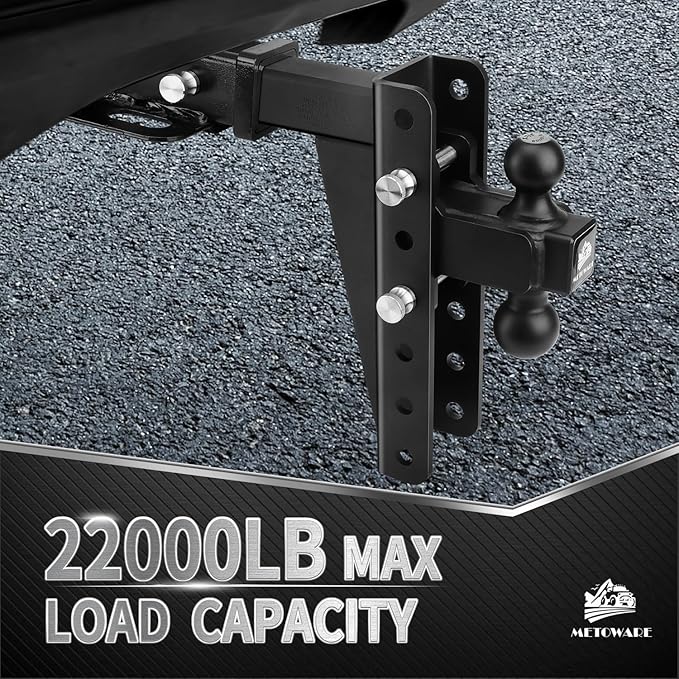 METOWARE Adjustable Trailer Hitch - Heavy Duty Tow Hitch (22,000 LBS GTW) Fits 2'' Receiver - 8'' Drop/Rise for Truck with 1-7/8" & 2" Hitch Ball, with Double Stainless Steel Locks & Hitch Pin