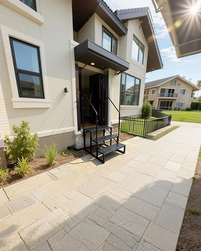 RV Steps with 2 Handrails｜3 Step RV Stairs with Handrail｜Update 3.0 Outdoor RV Ladders with Anti-Slip Pedals｜Mobile Home Stairs for Travel Trailers｜Heavy Duty Hot Tub Steps for Porch, Spa