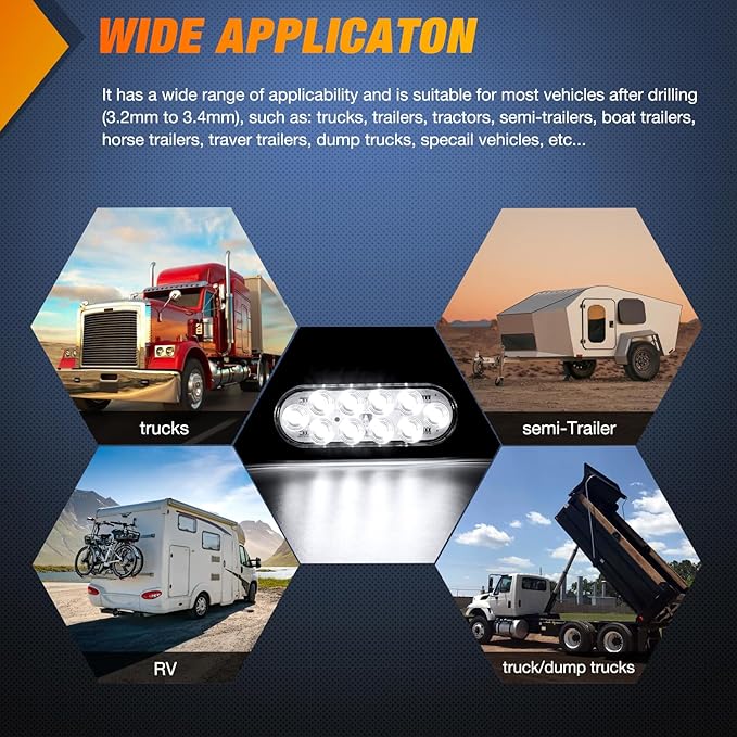 Nilight 6 Inch Oval White LED Trailer Tail Light 4PCS 10 LEDs Waterproof Reverse Back Up Surface Mount Trailers Lights for Truck RV Boat Bus Lorry Camper Van Caravan