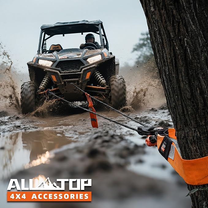 ALL-TOP Synthetic Winch Rope w/Hook & Isolator, 3/16in x 50ft, 8350Lbs UHMWPE Cable Replace Kit, Forged Hook & Rubber Stopper & Safety Pull Strap