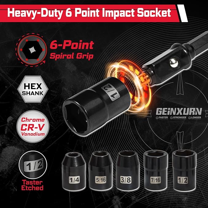 25Pieces Magnetic Nut Driver Set for Impact Drill Metric and SAE Sizes with Plastic Tool Box Storage, Built for Professional & DIY Projects