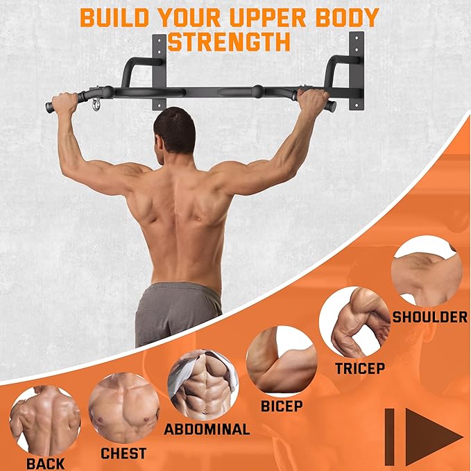 Wall Mounted Pull Up Bar, Heavy Duty Chin Up Bar, Multi Grip PullUp Bar for Garage, Basement, Wall Mount - Multifunctional Fitness Bar,Supports up to 800 Lbs