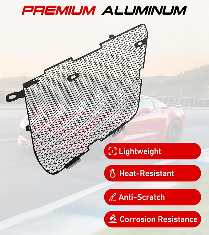 Black Aluminum C8 Front Radiator Guards Grille Fit for Corvette C8 Stingray Z51 Coupe Convertible/HTC 2020-2025 OEM Style 2PCS Front Outer Grill Guard Grille Vents Insert Mesh Set