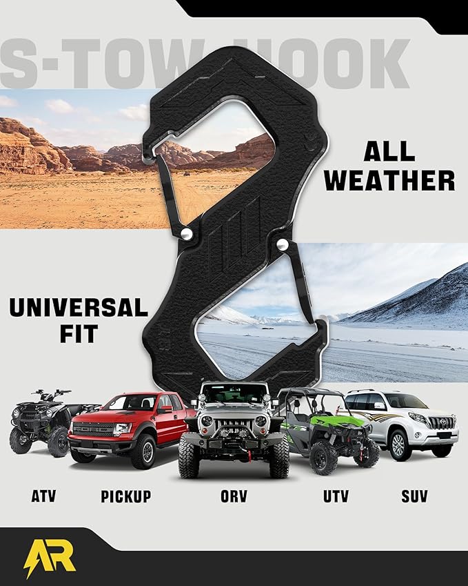 3/8" S Tow Hook, G80 Steel Quick Winch Shackle 33,000Lbs Break Strength, Heavy Duty Off-Road Recovery Connect Hook for SUV, Truck, Trailer & Towing Applications, Black