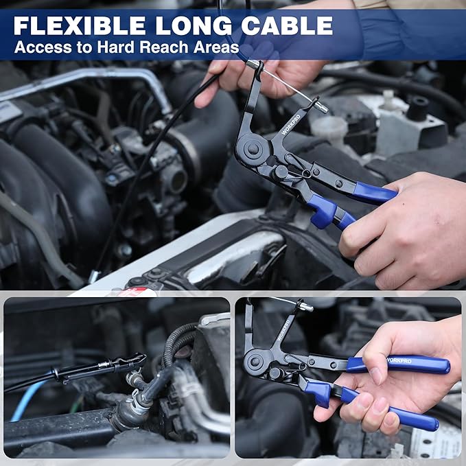WORKPRO 2-Piece Hose Clamp Pliers Set, 27" Flexible Hose Clamp Plier & Flat Band Hose Pliers Removal Tool for Car Coolant Hose, Water Pipe