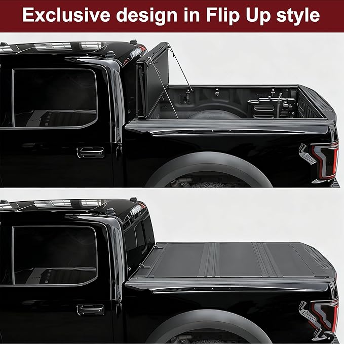 Kikito Truck Bed Tonneau Cover Compatible with 2015-2025 Ford F150 with 6.5ft Bed (79") Flip-Up Style FRP Hard Folding Truck Bed Cover No-Drill 100% Bed Access