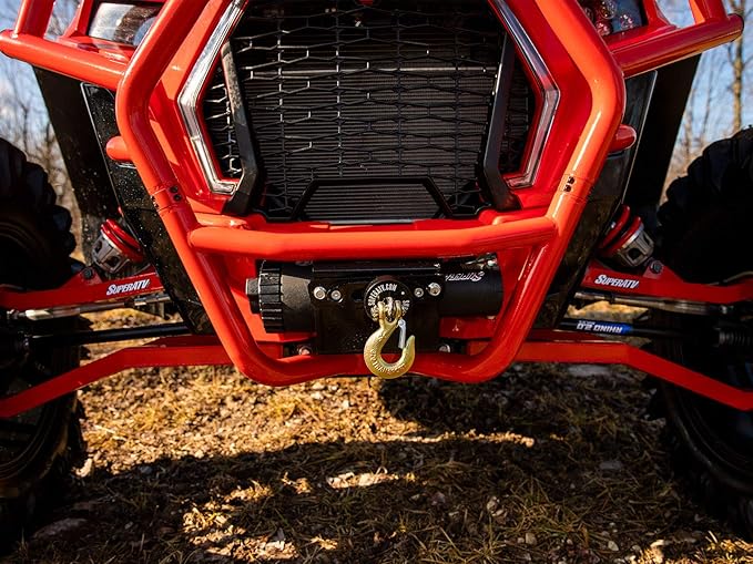 SuperATV Winch Mounting Plate for 2018-2021 Polaris RZR XP Turbo S | 2019-2021 RZR XP 4 Turbo S | Heavy Duty Steel Plating | for Use with SuperATV Bumper ONLY | Does Not Include Winch