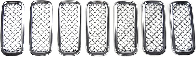 Trim Illusion Patented Tech ABS439 Tape On Chrome Grille Overlay Insert Trim Compatible with 15-19 Jeep Renegade - 7 Piece