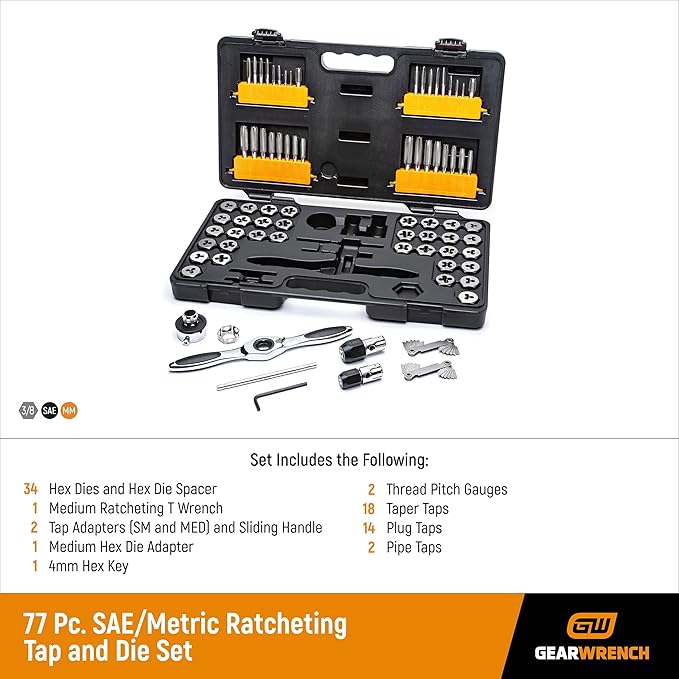 GEARWRENCH 77 Piece SAE/Metric Ratcheting Tap and Die Set -3887