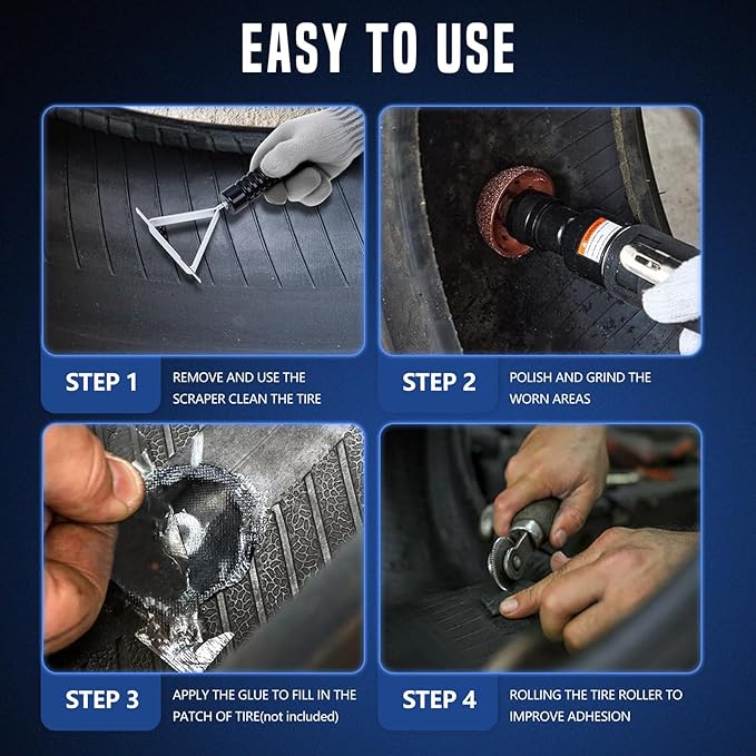 Tire Repair Patch Tools,42 mm 55 mm Tire Tungsten Steel Buffing Wheels Tire Patch Roller Scraping Cutter Kit for Car Tire Grinding Polishing