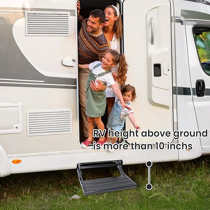 RV Step, 1-Step, Manual Foldable RV Steps, 400 LBS Load Capacity, Retractable Aluminum Alloy Camper Steps, Thickened Steel Plate Trailer Steps, Non-Slip Design, Ideal for RV, Trailer, Camper, Black