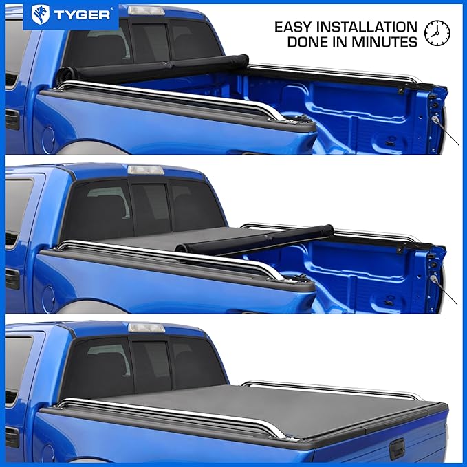 Tyger Auto T2 Low Profile Soft Roll-up Truck Bed Tonneau Cover Compatible with 2015-2026 Ford F-150 | Fleetside 5.5' (67") Bed | TG-BC2F6229