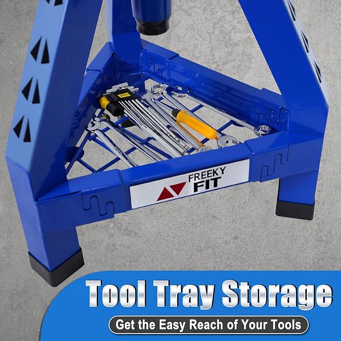 Adjustable Shop Stool,Garage Mechanic Stool Chair,Work Seat for Workshop, Adjustable Height, 360° Swivel Padded Square Seat,Tool Storage, 350 LBS Capacity, Heavy Duty, Blue