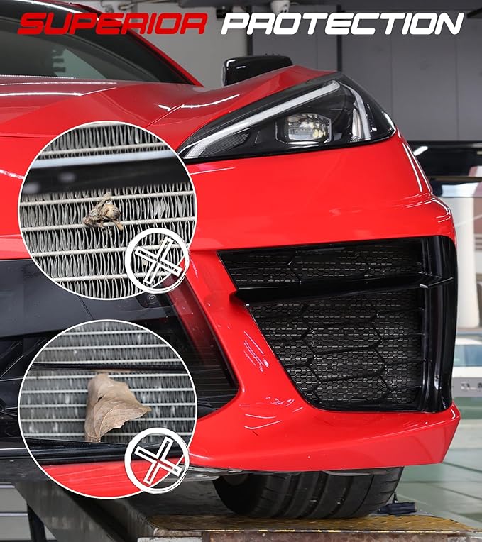 Black Aluminum C8 Front Radiator Guards Grille Fit for Corvette C8 Stingray Z51 Coupe Convertible/HTC 2020-2025 OEM Style 2PCS Front Outer Grill Guard Grille Vents Insert Mesh Set