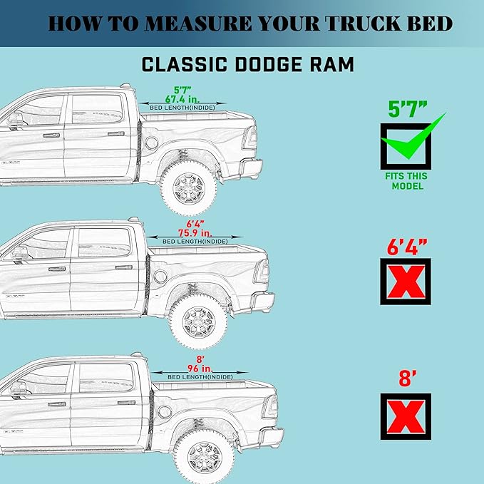 Hard Tri-Fold Truck Bed Tonneau Cover Compatible with 2009-2026 Dodge Ram 1500 & 2500 5.7ft Bed Without Ram Box (67.4")