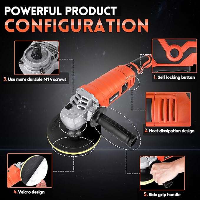 Buffer Polisher, Powerful Buffer Waxer, 7 Variable Speed 1000-3500 RPM,Rotary Polisher with 6" and 7" Backing Plate, 1580W Rotary Polisher for Car Polishing, Waxing, Glaze, Sanding