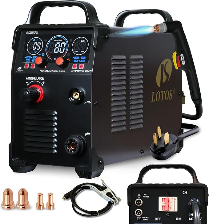 Series LTP8050 CNC | 80A Blowback Plasma Cutter, THC/ARC OK, Drag-Cut, 1" Clean (1.5" Sever), 220V, LED Display & Front Regulator, Air Filter for CNC Table