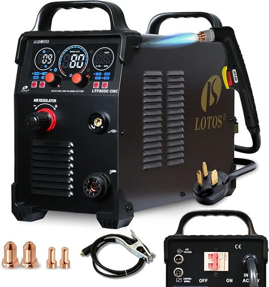 Series LTP8050 CNC | 80A Blowback Plasma Cutter, THC/ARC OK, Drag-Cut, 1" Clean (1.5" Sever), 220V, LED Display & Front Regulator, Air Filter for CNC Table