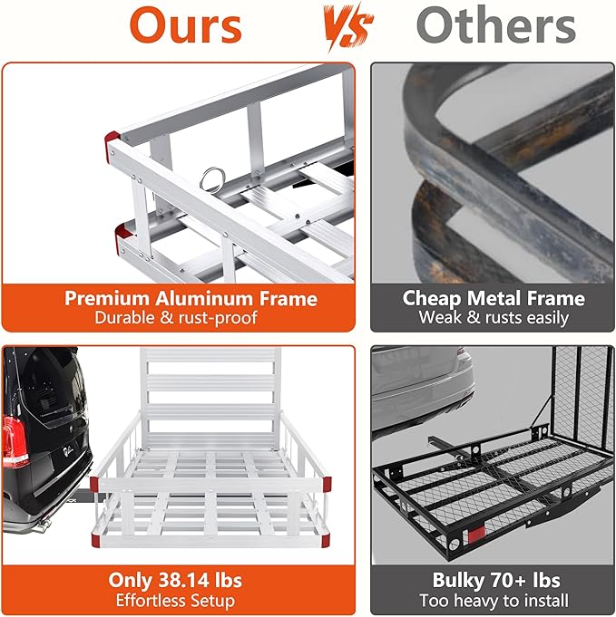 Aluminum Hitch Cargo Carrier with Ramp, 50" x 29.5" x 8.7" Trailer Hitch Cargo Carrier Hitchs Mount Cargos Hitchs Carriers, 500lbs Capacity, Fit 2" Receiver for Suvs Trucks Vans Pickups Camping