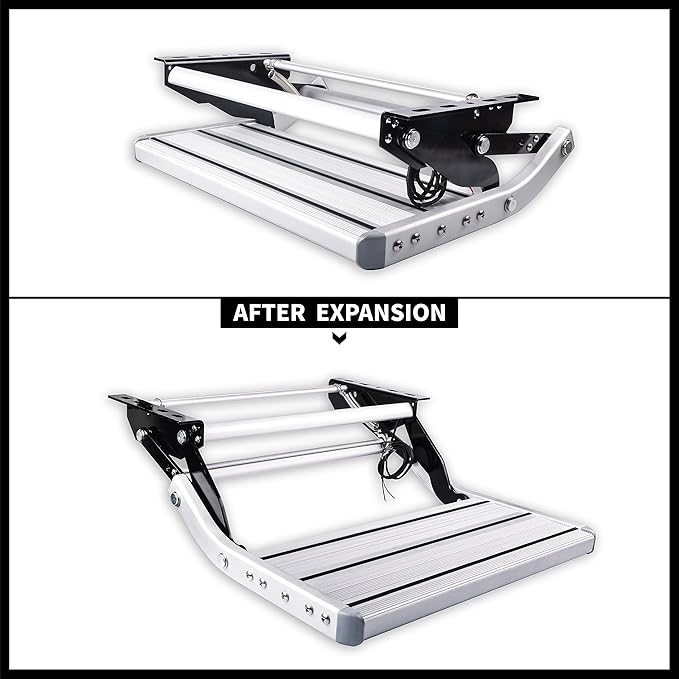 Manual Aluminum Alloy Folding Single Step with LED Light, Ladder, Telescopic Anti Skid, for Motorhome RV Camper Van Travel Trailer Caravan