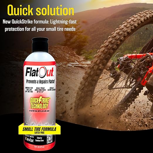 QuickStrike Tire Sealant - Small Tire/Bicycle Formula - New Formula - Prevents Flat Tires - Seals Leaks - Contains Kevlar - Tubeless Tire Sealant - 32 Ounce Bottle