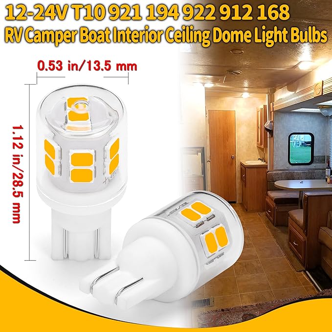 RV Trailer Landscape T10 921 194 922 912 168 12V Car Backup Reverse LED Lights Bulbs Width Lamp, Warm White 2700k, LED Replacement Camper Boat Trunk Map License Interior Ceiling Dome Light Bulbs,5Pack