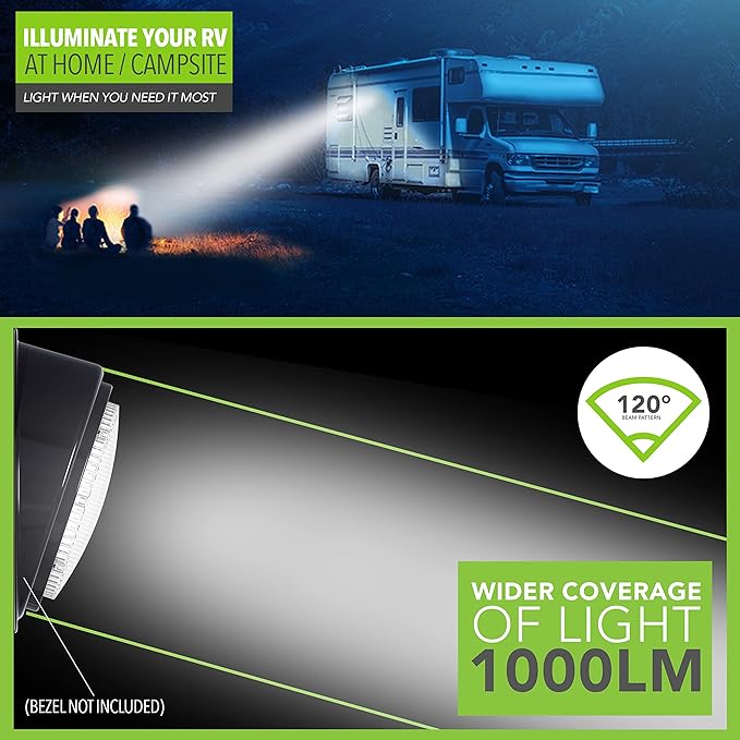 RV Trailer Camper 1000 Lumen 5th Wheel Black 8.5" Round Scare Porch 12V LED Light (LED Light 1000 Lumen Black)