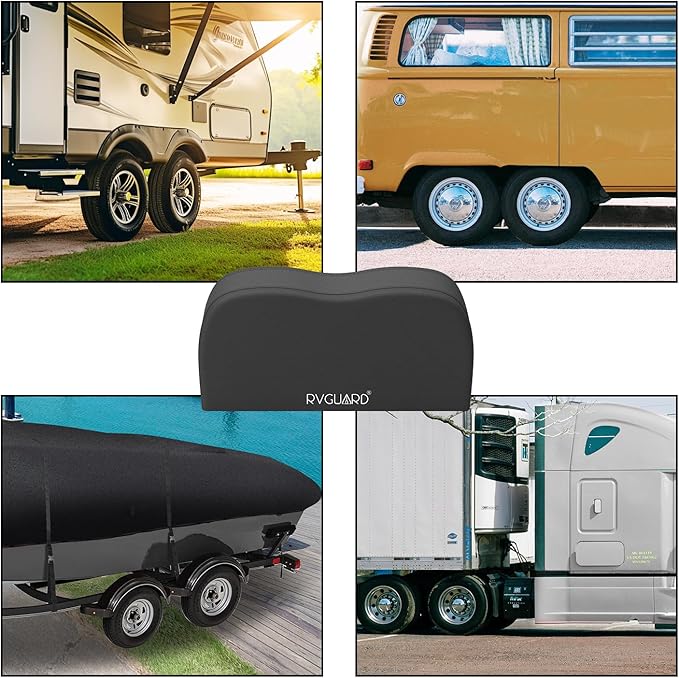 RVGUARD RV Tire Covers, 2 Pack Dual Axle, Fits 30"-33" Dia Tires, 600D Oxford Waterproof & Anti-UV Wheel Covers for RV, Trailer, Camper (Black)