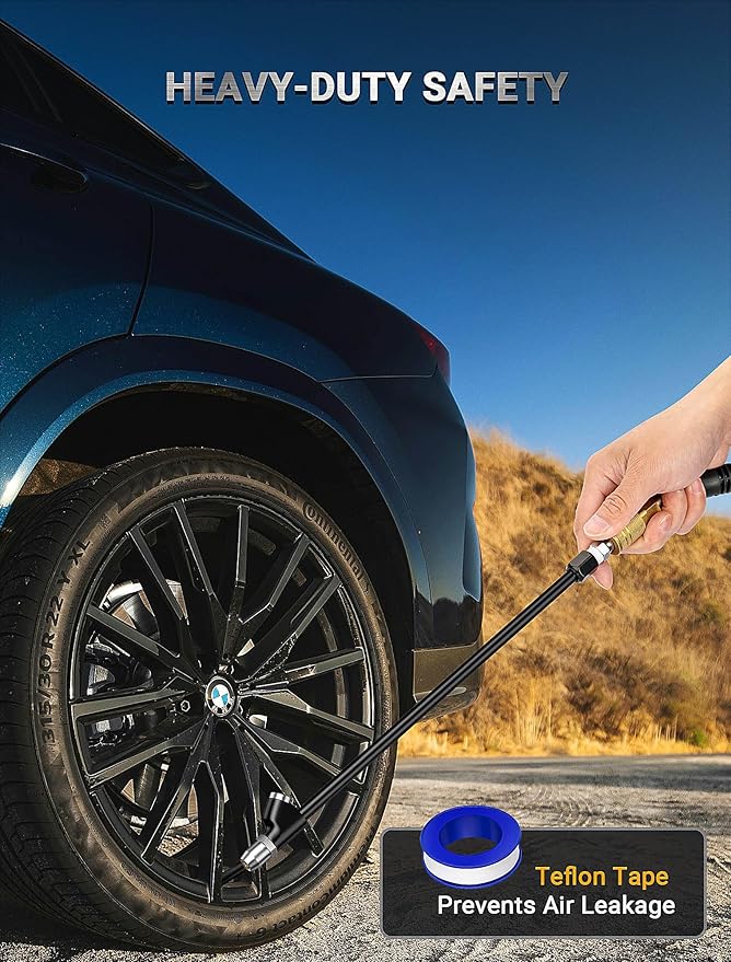 13'' Dual Head Air Chuck Set, Heavy Duty Extended Reach Tire Chuck w/Quick Plug for Semi Tire Inflation, 1/4" FNPT Straight Lock On Tire Inflate Chuck for Air Compressor Semi Truck RV Dually Tires