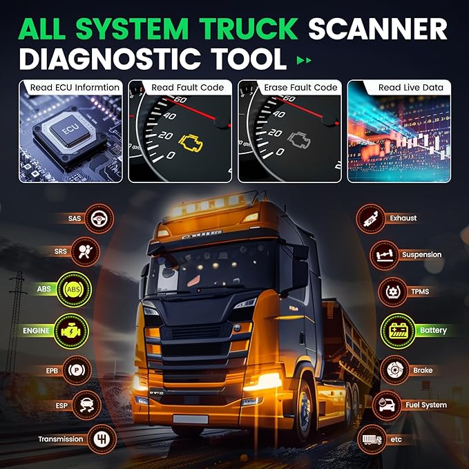 ANCEL HD200 Bluetooth Heavy Duty Truck Scanner, Speed Limit and Idle Reset for Cummins & Caterpillar Engines, J1939/J1708 Diesel Code Reader & All-System Diagnostic Tool, Lifetime Free Updates