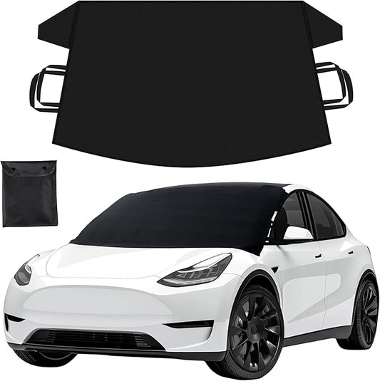 EcoNour Snow Cover for Tesla Model 3/Y| Windshield Cover for Ice and Snow | Heavy-Duty 600D Oxford Fabric with Windproof Double Elastic Straps | Waterproof & Sag-Proof