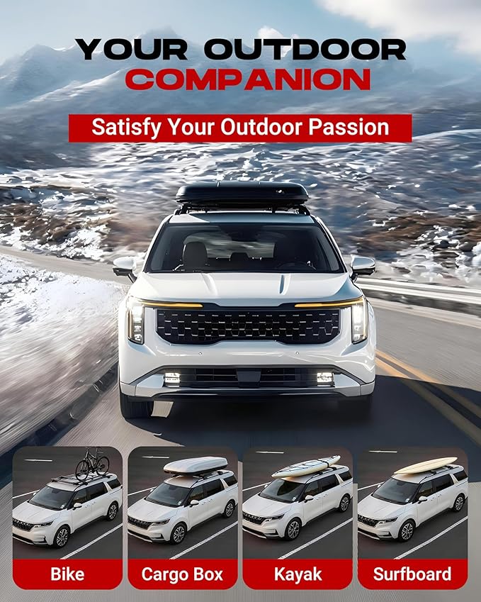 HEKA Roof Rack Cross Bars Fit for KIA Carnival 2022 2023 2024 2025 2026 with Raised Side Rails, Luggage Crossbars Cargo Bag Carrier Aluminum Rooftop Set Canoe Rooftop Black