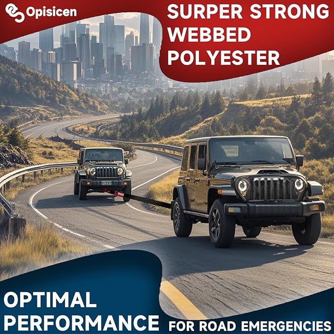 Tow Strap with Hooks 2 Inch x 20 Foot - 15,216 lbs Breaking Strength Emergency Heavy Duty Capacity Tow Rope Forged Steel Hooks for Car Truck Jeep ATV SUV, Roadside Recovery (Black, 2" x 20')