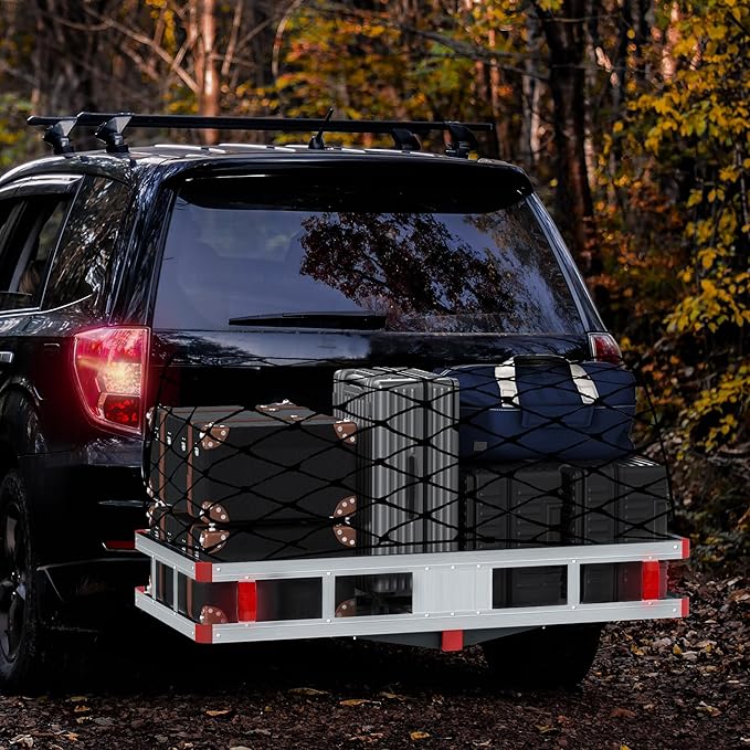 Aluminum Hitch Cargo Carrier, 49.21" x 22.36" x 7.09" Trailer Hitch Cargo Carrier Hitchs Mount Cargos Hitchs Carriers Basket, 500lbs Capacity, Fit 2" Receiver for Suvs Trucks Vans Pickups Camping