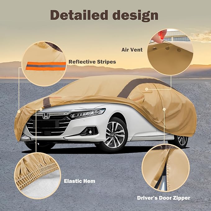 Accord Car Cover Waterproof All Weather Compatible with Accord Sedan/Coupe (2001-2024), Outdoor Anti-UV Sun Rain Protection Full Exterior Cover