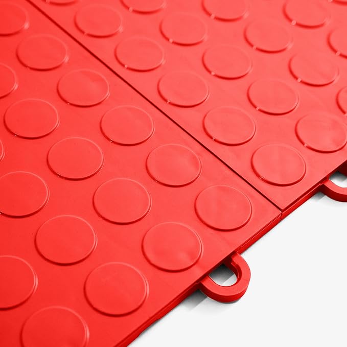 IncStores FlooringInc's Nitro 12"x12" Snap-Together Garage Flooring Tiles, Non-Slip Interlocking Plastic Floor Mat, Garage Organization & Storage, Coin Pattern, Victory Red, 52 Tiles, 52 Sq/Ft
