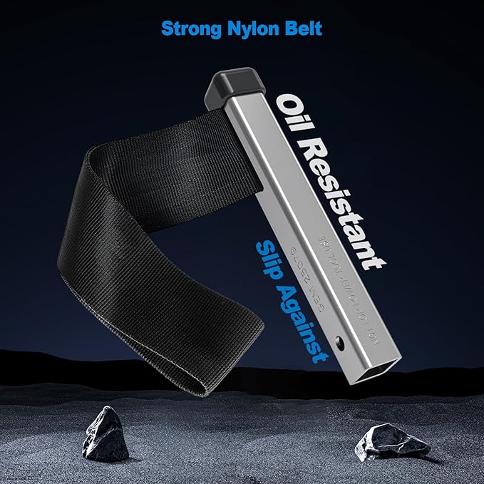 Adjustable 1/2" Drive Strap Wrench with Anti-Slip Nylon Belt. Universal for Car, Motorcycle, Semi Truck & Small Engine Oil Filter Removal