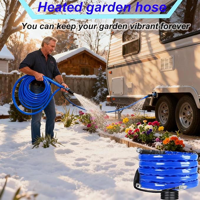 10FT Heated Rv Water Hose Camper Water Drinking Water Safe Garden Hose -45 ℉ With Electrically Heated, Lead And Bpa Free, 3/4" Adapter, Led Plug, For Rv Camper/Home Winter Accessoriesose