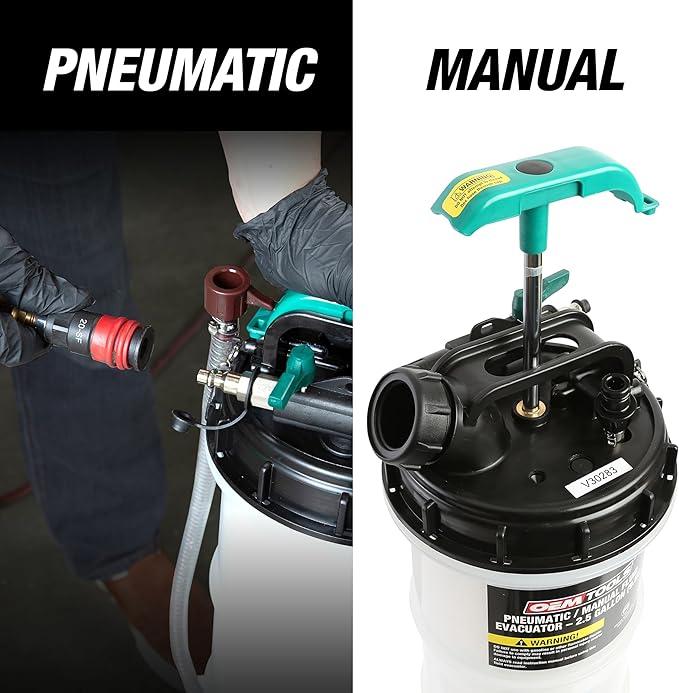 OEMTOOLS 24937 Pneumatic/Manual Fluid Extractor, 1.5 Gallon (6L) Oil Extractor Pump, For Coolant, Transmission, and Power Steering Fluid, 2 Dipstick Adapters, 5ft Hose
