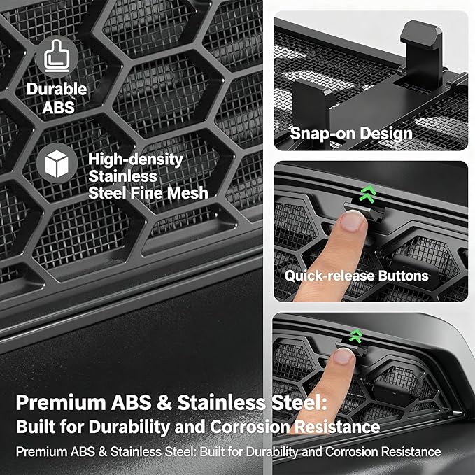 Front Grill Mesh for 2024-2025 Tesla Model 3 Highland, Snap-On Lower Bumper Grille Insert for Debris Protection, All-Weather ABS & Stainless Steel Vent Cover Guard (Matte Black)