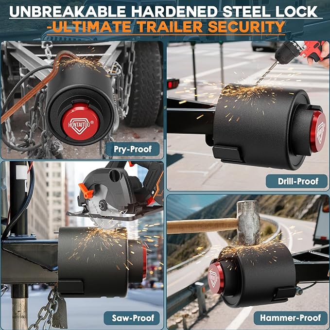 2" Heavy Duty Trailer Lock - Ball Coupler and Safety Chains Anti-Theft, Solid Steel Trailer Tongue Lock for RV, Boat, Camper, Cargo Trailers