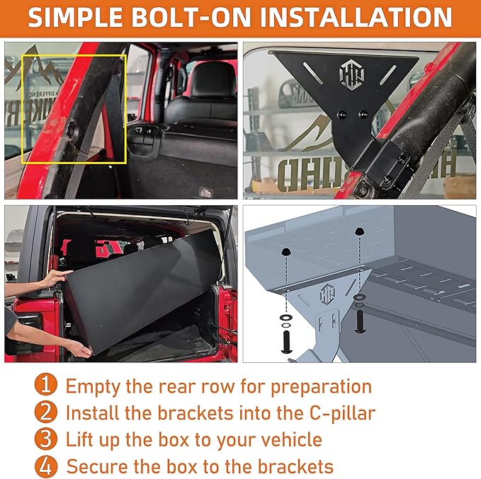 Hooke Road JL Overhead Storage Box MOLLE Panel for 2018-2025 Jeep Wrangler JL 4-Door Hardtop, Roll Bar Mount Lockable Toolbox Security Tool Organizer