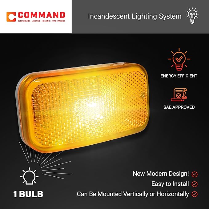 Command Electronics OEM 12V Modern Incandescent RV & Trailer Clearance Light – Made in USA – Amber, White Base – 2-Pack