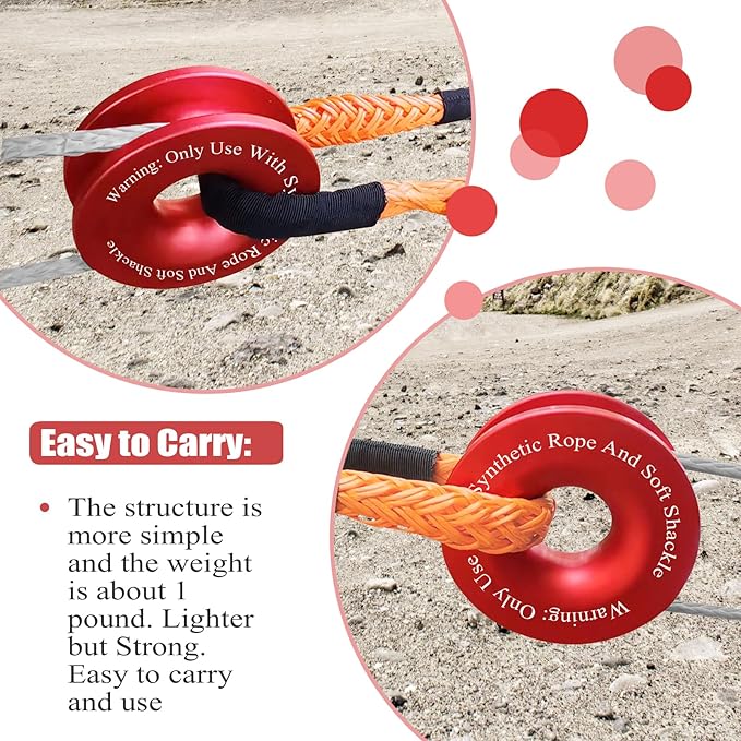 Recovery Ring 66,000 lbs for Winch Snatch Compatible for SUV UTV ATV Off-Road Vehicle and Truck Pulley Towing Ring for Synthetic Rope and Soft Shackle - Red