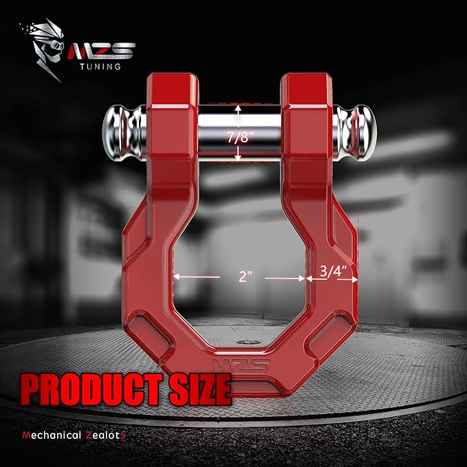 MZS 3/4" D Ring Shackles, 80,000 lbs (40T) Break Strength Shackles with 7/8" Pin Use with Tow Strap Winch Accessories for Off-Road Truck ATV UTV SUV Recovery Towing Red (Pack of 2)