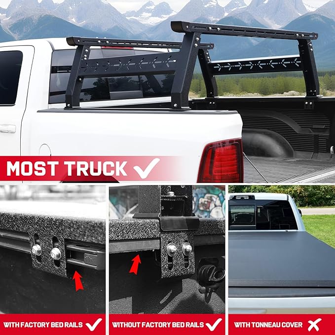Adjustable Truck Bed Rack for Most Truck, Overland Bed Rack Compatible with Gladiator/Ford/Tundra/Tacoma/Dodge/Chevy/Nissan, Ladder Rack for Kayak, Surfboard, Lumber, Ladder