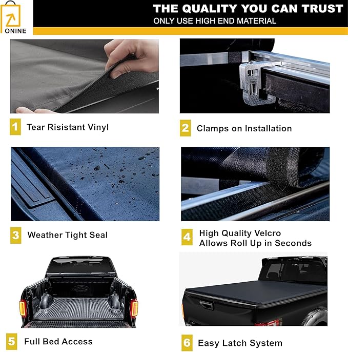 ONINE AWR Soft Roll Up Truck Bed Tonneau Cover Custom Fit 2019-2026 Chevy Silverado/GMC Sierra 1500 5.8ft Bed(69"), Fleetside, All Weather, Not for CarbonPro Bed
