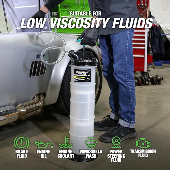 OEMTOOLS 24397 Fluid Extractor Pump, 9.5L Manual Vacuum Oil Changer & Fluid Transfer Pump – Fast Drain Oil, Coolant, Brake & Transmission Fluid – Leak-Free Heavy-Duty Garage Tool