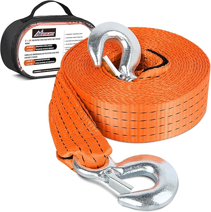 Nilight Tow Strap Heavy Duty with Safety Hooks 2”x20’ 10,000LBS Breaking Strength Towing Strap Rope for Trucks Vehicles Towing Accessories Cable Trailers, 2 Years Warranty